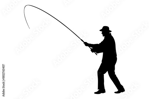 Silhouette fishing man casting