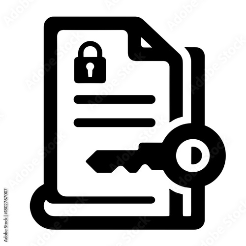 Document security with key symbol and lock icon, data protection and access control concept