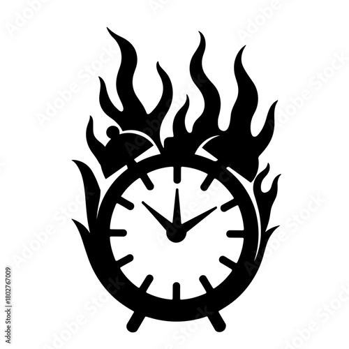 Silhouette of a Clock on Fire Symbolizing Urgent Deadline, Time Pressure and Stress in Business Context