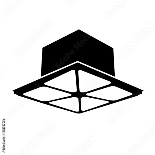 Silhouette of ceiling vent with auto-close symbol, airflow efficiency and energy conservation in HVAC systems