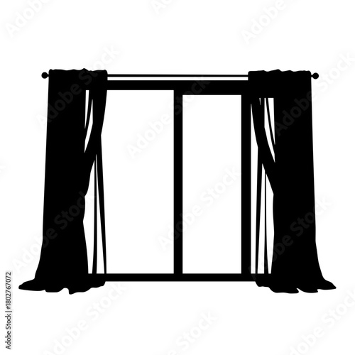 Silhouette of smart curtain system with open/close setting, energy efficiency and light control in modern home automation