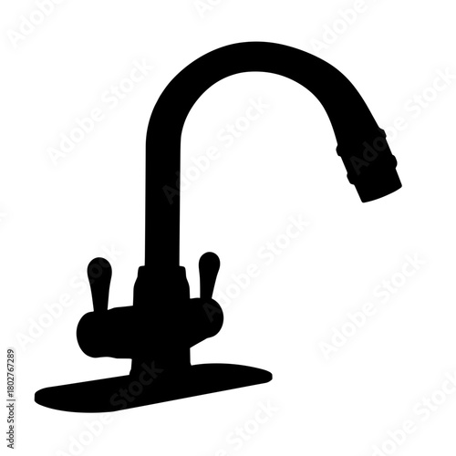 Silhouette of dual-handle faucet with filter, plumbing fixture and water supply in home kitchen
