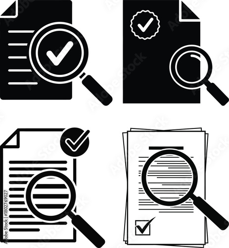 Document Review & Verification Icon Set – Audit, Approval, Inspection Graphics