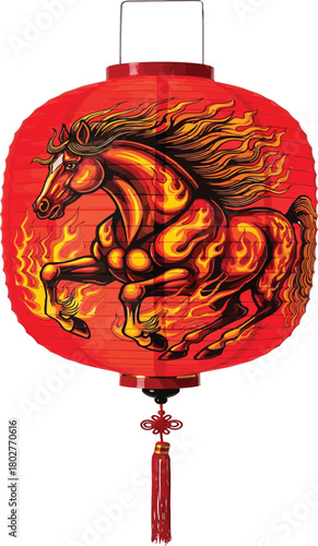 vector, illustration, Chinese lantern with a fire horse, happy Chinese New Year 2026, Lunar New Year