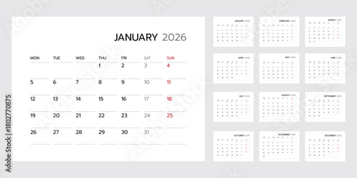 Set of calendar 2026 template modern vector design.
