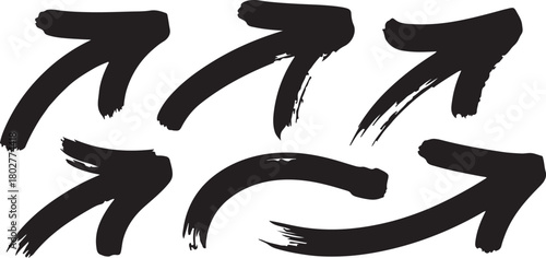 Various brushstroke arrows are pointing in different directions across the white transparent background