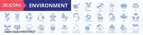 Environment Icon Pack Illustration Vector Flat Blue Style