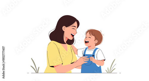 Joyful mother and child sharing a moment of pure laughter and connection outdoors