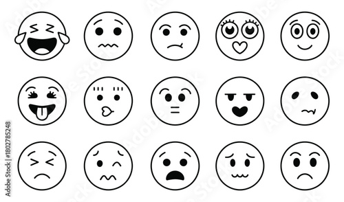 Collection of hand drawn cartoon egg faces expressing a wide range of emotions and moods