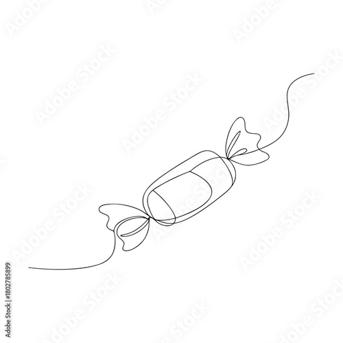 Single Line Drawing of a Wrapped Candy Keywords: candy, sweet, treat, food, confectionery