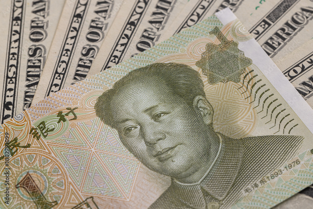custom made wallpaper toronto digitalChinese Yuan Banknote with Mao Zedong Portrait on Background of US Dollar Bills