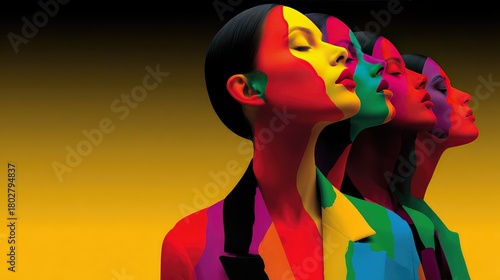 Vibrant Multicolored Woman Silhouettes with Gradient Background