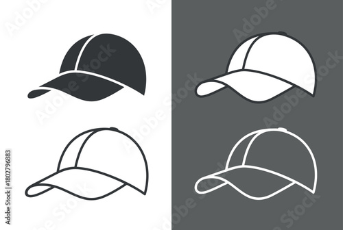 Baseball cap icon. A clothing accessory with a visor. Popular sports headwear. An attribute of a baseball player, athlete, or sportswear.