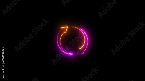 Neon Purple and Orange Circular Arrows on Black Background circle rotation