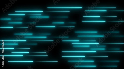 Abstract Cyan Neon Light Streaks Moving Fast on Black Background image photo