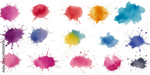 multicolor set brush splash ink isolated  background 