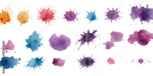 multicolor set brush splash ink isolated  background 