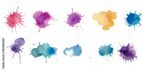 multicolor set brush splash ink isolated  background 