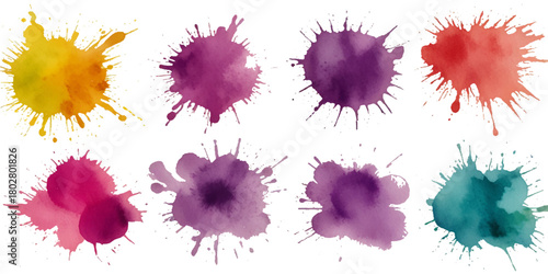 Set of watercolor circles brash multicolored. watercolor on white background. set of vector colorful watercolor backgrounds for business card or flyer template	
