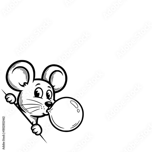 A charming cartoon mouse blows a bubble, exuding playful innocence, a symbol of childhood joy and carefree imagination. vector illustration