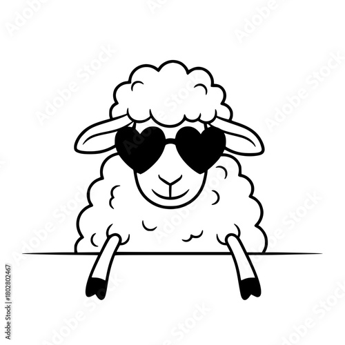 A charming sheep sporting heart-shaped glasses, exuding a playful vibe, perfect for any love-themed project.  vector illustration