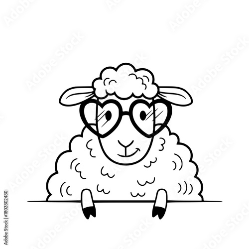A charming cartoon sheep with heart-shaped glasses is ready to show a unique and playful personality. vector illustration