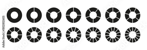 Circle division on 2, 3, 4, 5, 6, 7, 8, 9, 10, 11,12,13,14 equal parts. Wheel round divided diagrams with two, three, four, five, six, seven, eight, nine, ten, eleven, twelve, thirteen, fourteen segme