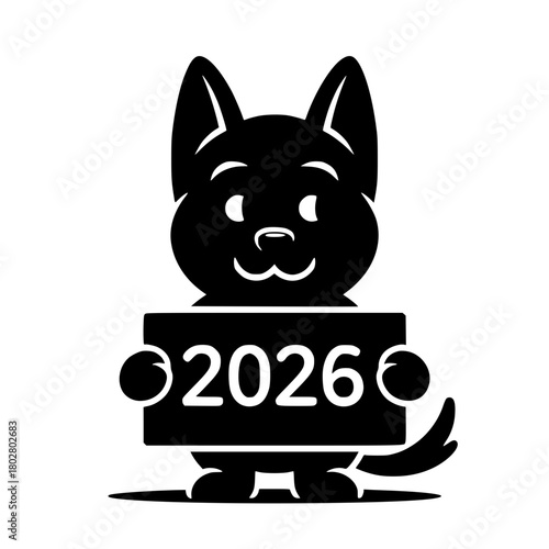 A charming cartoon puppy holds a sign with the year 2026, offering a playful peek into the future with a hint of anticipation. vector illustration
