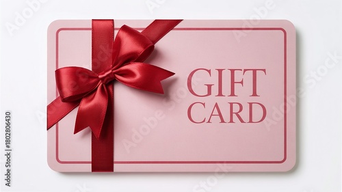 Pink Gift Card with Red Ribbon Bow – Holiday and Shopping Voucher Design