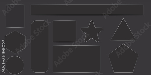 a dark background showcases various geometric shapes outlined in a lighter tone including rectangles triangles a star and a pentagon