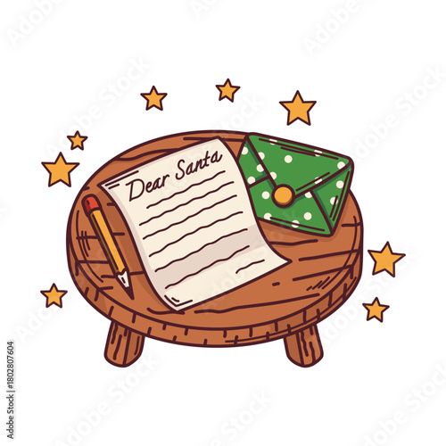 Dear Santa letter on wooden table for holiday wish list