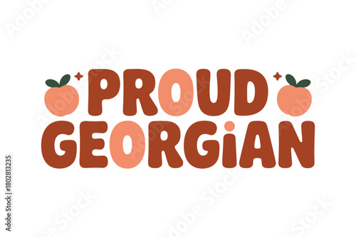 Proud Georgian text with peach illustrations and stars