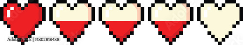 Pixelated Heart Health Bar Displaying Varying Levels of Vitality