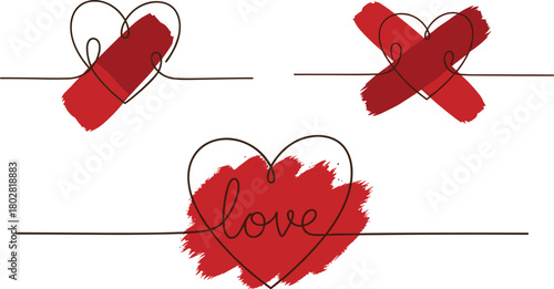 Artistic red hearts with a crayon scribble texture forming a romantic seamless background pattern