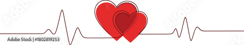 Stylized graphic illustration depicting two radiant red hearts merging on an energetic heartbeat pulse, representing enduring passion and vital emotional bonds