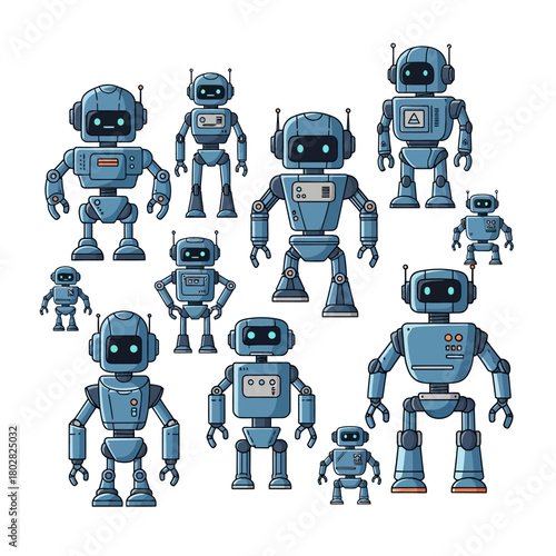 Collection of various cartoon robots in different sizes and poses.