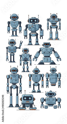 Collection of various robot designs in different poses.
