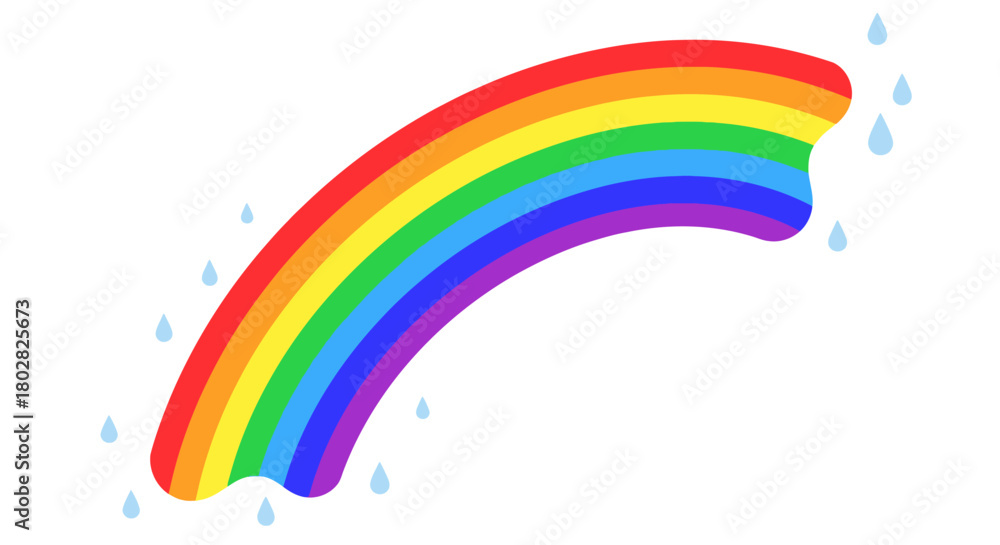 Fototapeta premium Colorful rainbow with raindrops illustration.