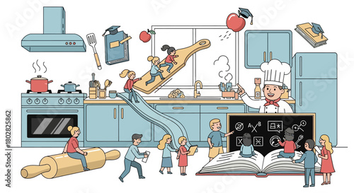 Cooking and Education A Whimsical Kitchen Scene.