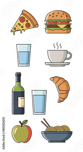 Delicious Food and Beverages A Colorful Illustration.