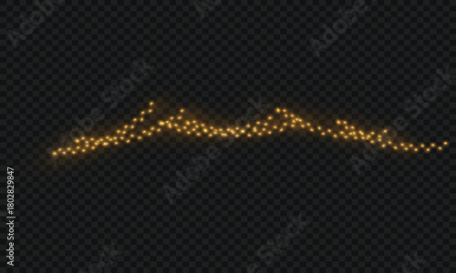 Golden string lights garland decoration glowing warmly on transparent background