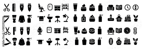 Barber and spa icons collection set