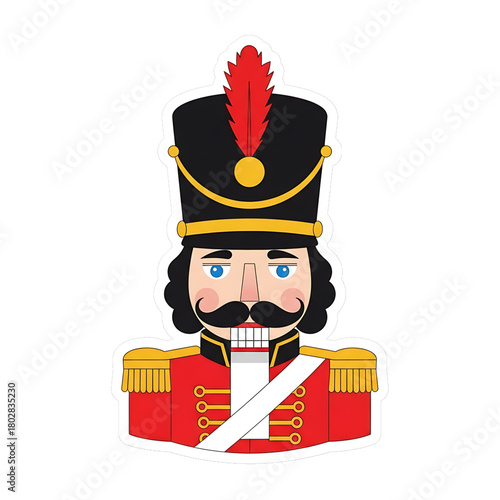 Nutcracker soldier dressed in red uniform with a tall hat.