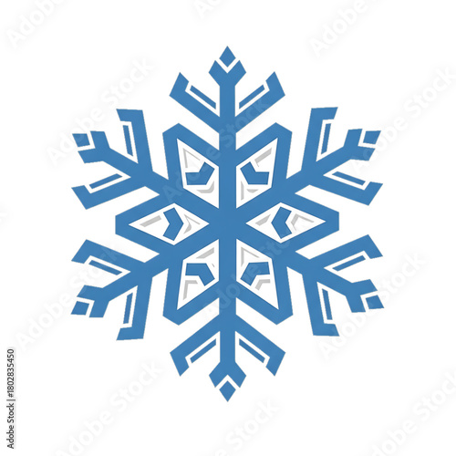 Large blue snowflake with intricate symmetrical design.