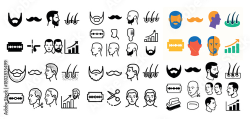 Facial hair and grooming icon set