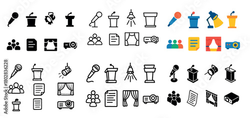 Microphone and podium icon set
