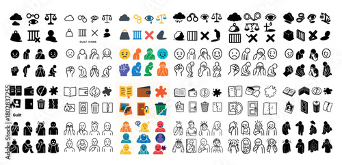 Guilt icons collection with emotions