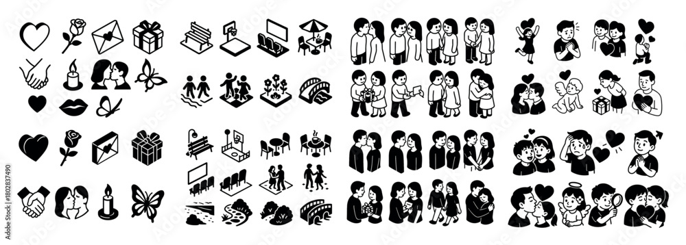 Fototapeta premium Love and connection icon set collection