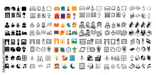 Colorful home and lifestyle icons set