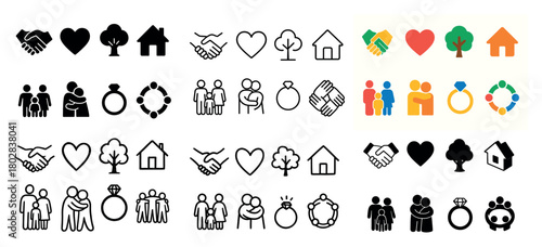 Diverse icon set: family and community